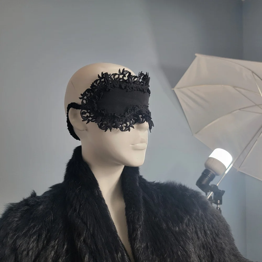 La Perla Silk Macramé Crystal Eye Mask Bridal Boudoir Luxury Black dark fairy